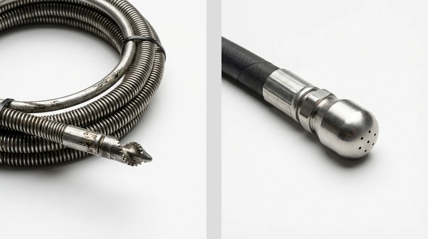 Drain snake cable and hydro jetting nozzle used for drain cleaning in Vincent, AL