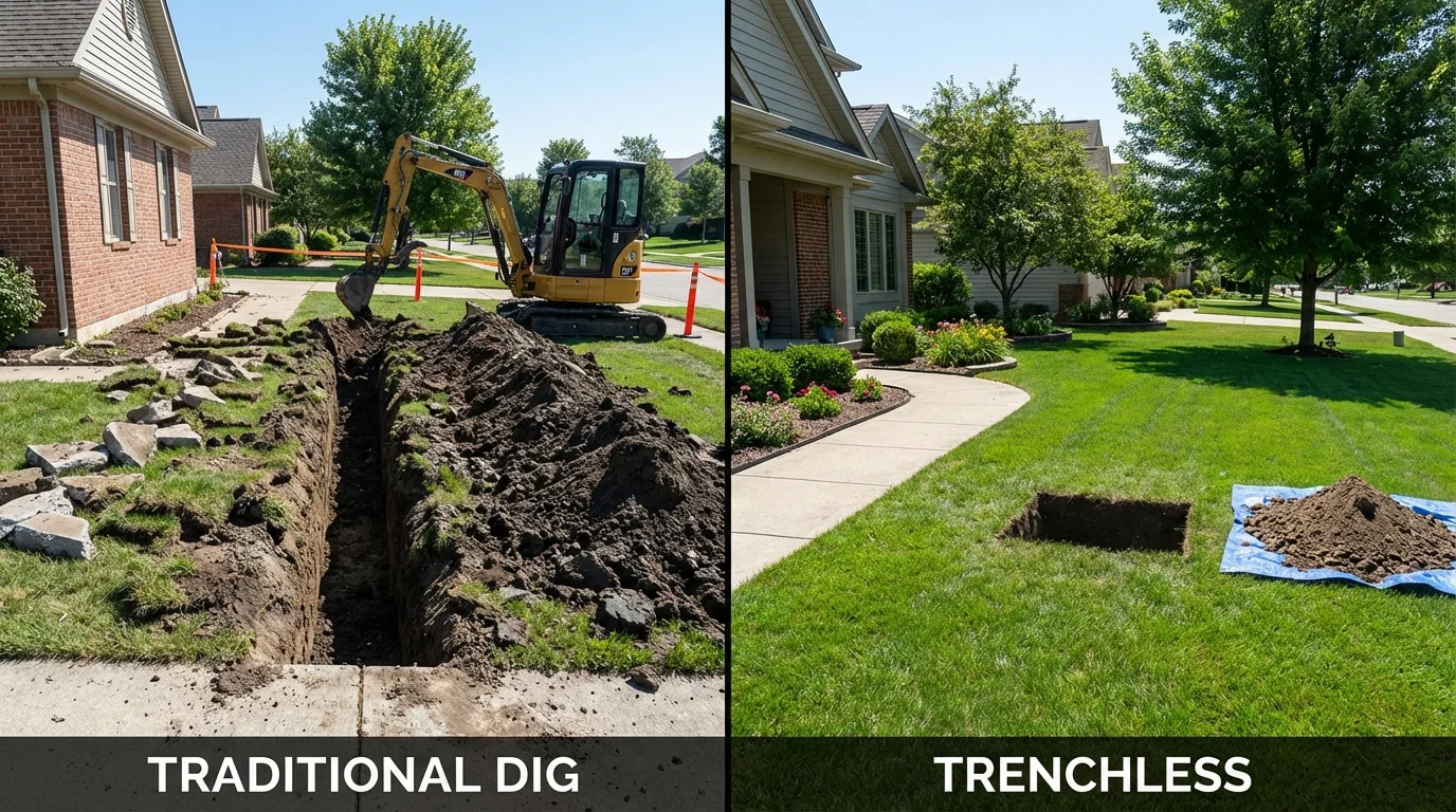 Trenchless sewer repair with minimal yard damage versus traditional excavation in Vincent, AL